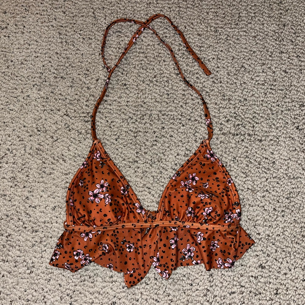 Floral brown detailed bikini top